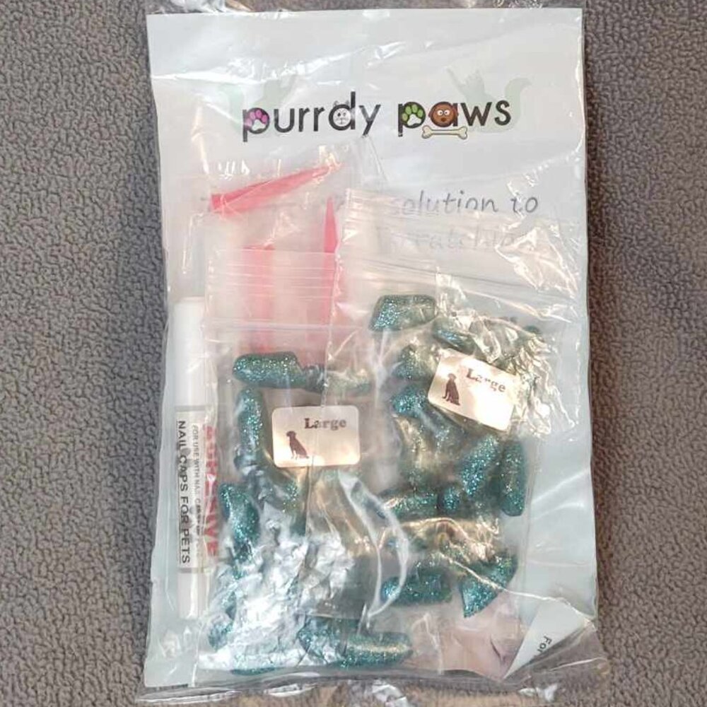 NWT Seafoam Glitter Purrdy Paws Nail Caps for Dogs